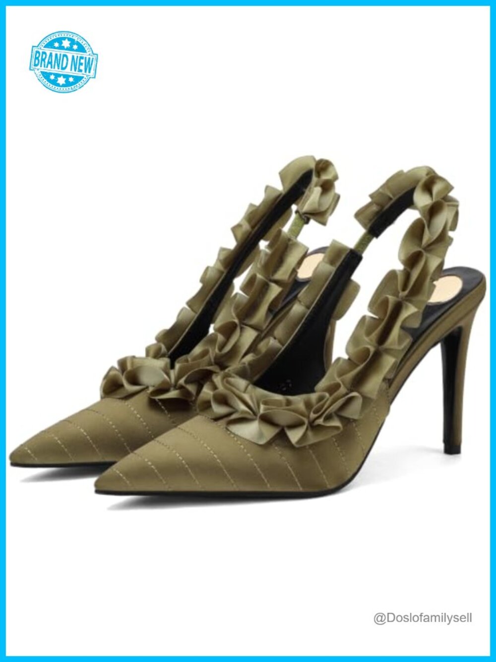 Women's Taffeta Slingback Stiletto Heels Pointed Toe Ruffled Pumps